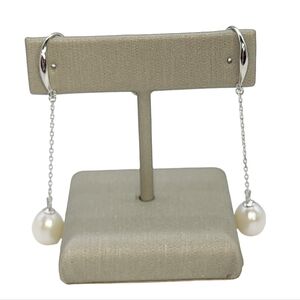 925 Sterling Silver White Cultured Freshwater Pearl Drop Dangle‎ Hook Earrings